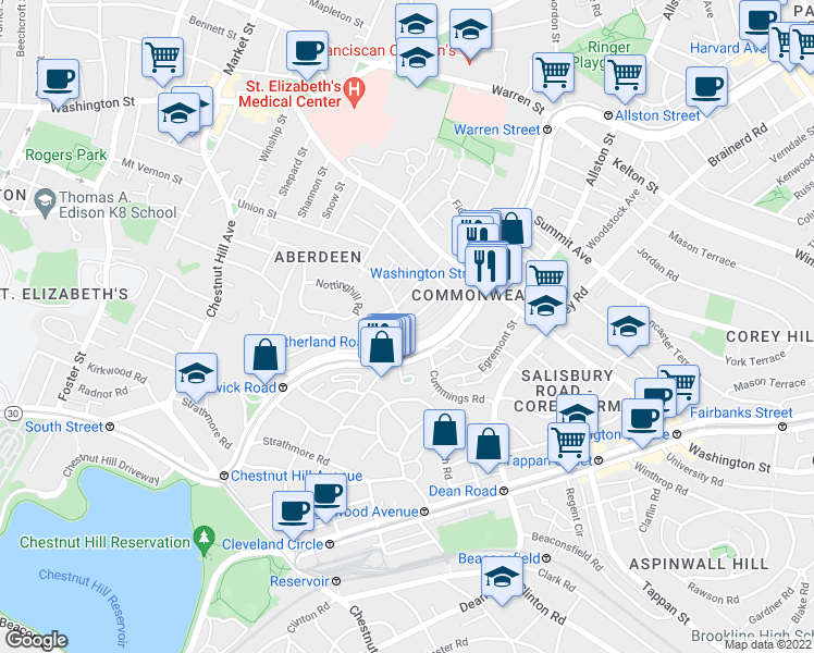 map of restaurants, bars, coffee shops, grocery stores, and more near 15 Colborne Road in Boston