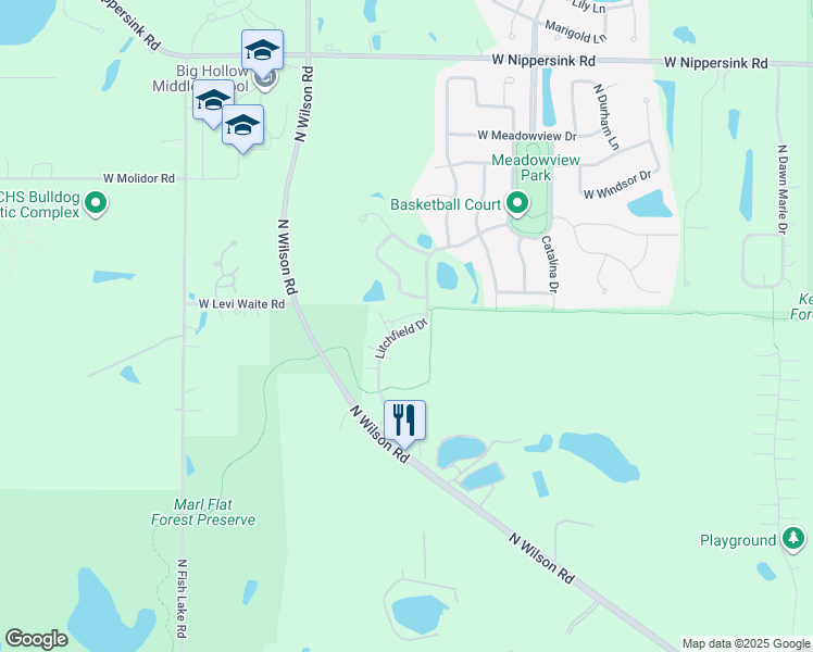 map of restaurants, bars, coffee shops, grocery stores, and more near 332 South Litchfield Drive in Round Lake