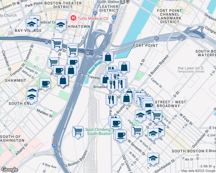 map of restaurants, bars, coffee shops, grocery stores, and more near in Boston