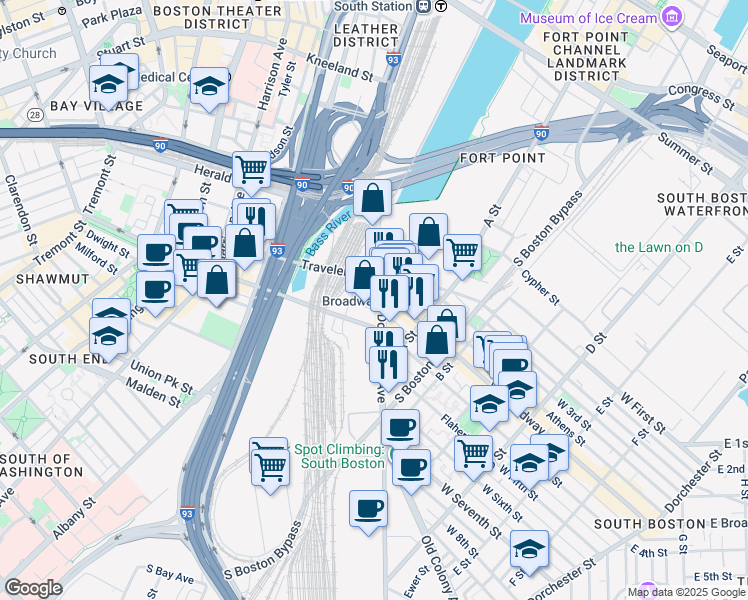 map of restaurants, bars, coffee shops, grocery stores, and more near in Boston