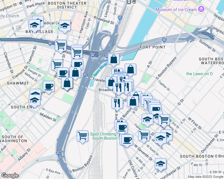 map of restaurants, bars, coffee shops, grocery stores, and more near in Boston
