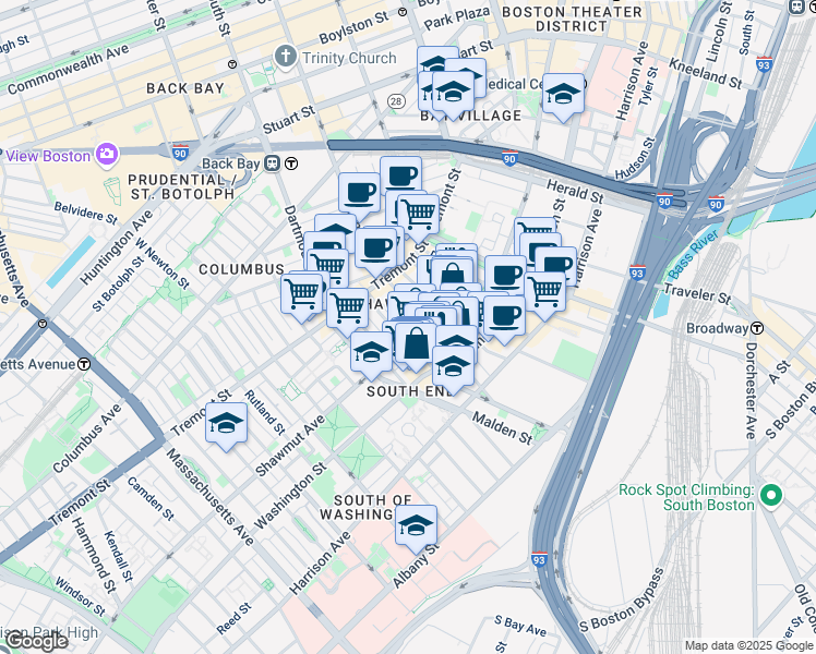 map of restaurants, bars, coffee shops, grocery stores, and more near in Boston