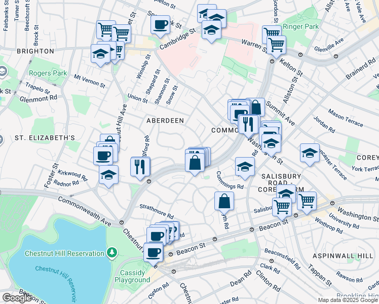 map of restaurants, bars, coffee shops, grocery stores, and more near 1713-1715 Commonwealth Avenue in Boston
