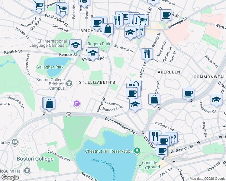 map of restaurants, bars, coffee shops, grocery stores, and more near 201 Chiswick Road in Boston