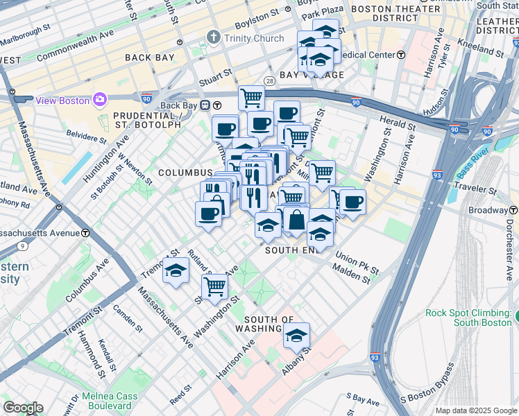 map of restaurants, bars, coffee shops, grocery stores, and more near 40 Upton Street in Boston