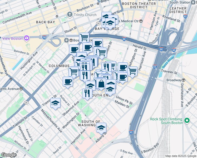 map of restaurants, bars, coffee shops, grocery stores, and more near 7 Upton Street in Boston
