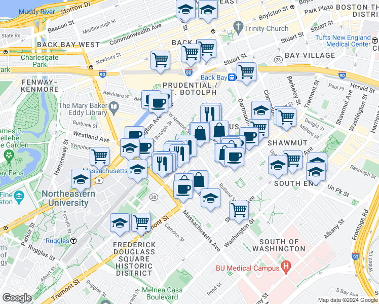 map of restaurants, bars, coffee shops, grocery stores, and more near 43 Public Alley 502 in Boston