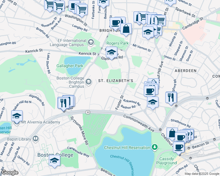 map of restaurants, bars, coffee shops, grocery stores, and more near 22 Lane Park in Boston