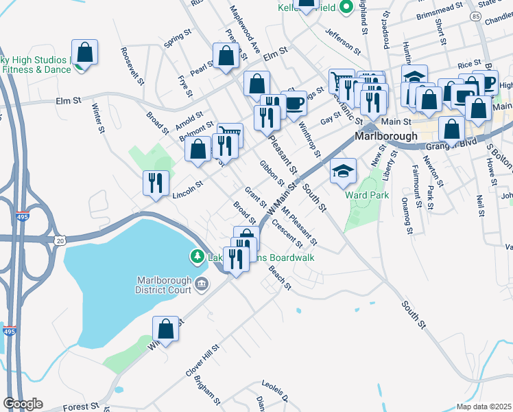 map of restaurants, bars, coffee shops, grocery stores, and more near in Marlborough
