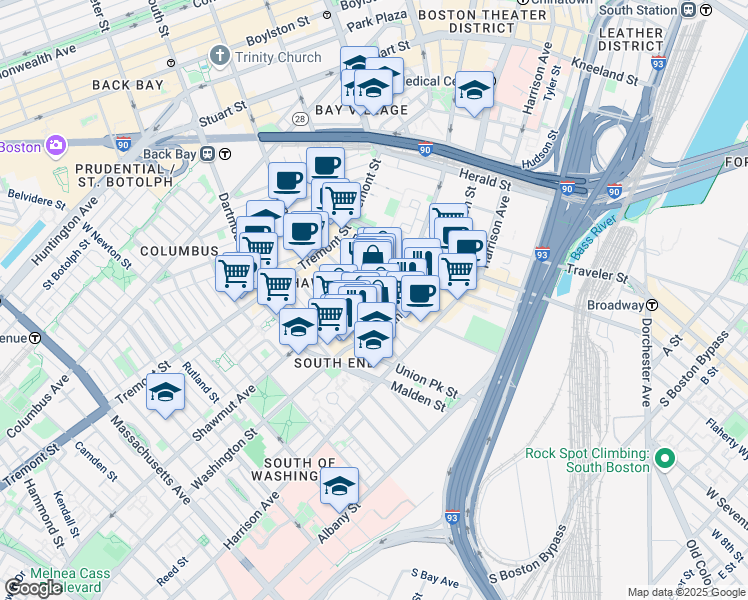 map of restaurants, bars, coffee shops, grocery stores, and more near in Boston