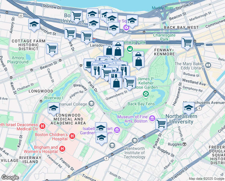 map of restaurants, bars, coffee shops, grocery stores, and more near in Boston