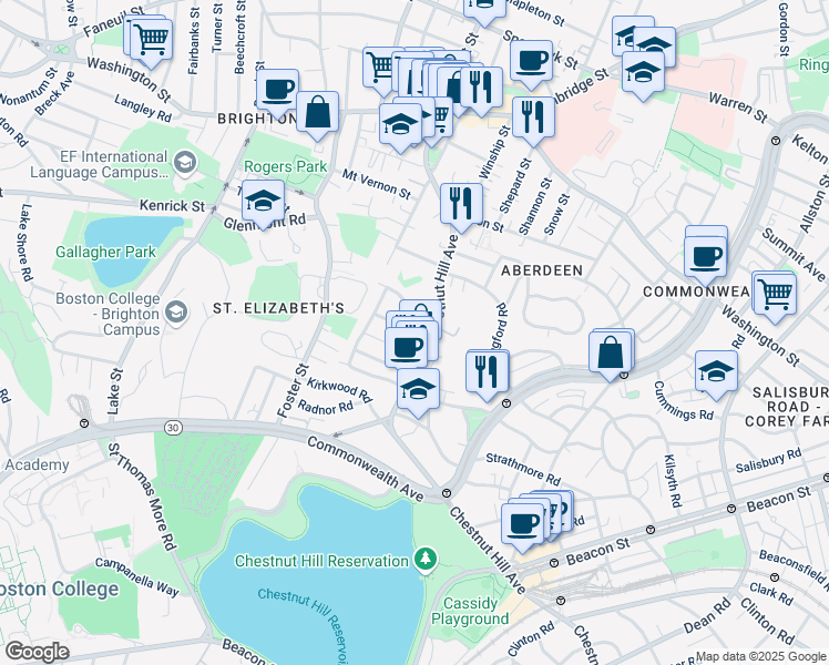 map of restaurants, bars, coffee shops, grocery stores, and more near 4 Wiltshire Road in Boston
