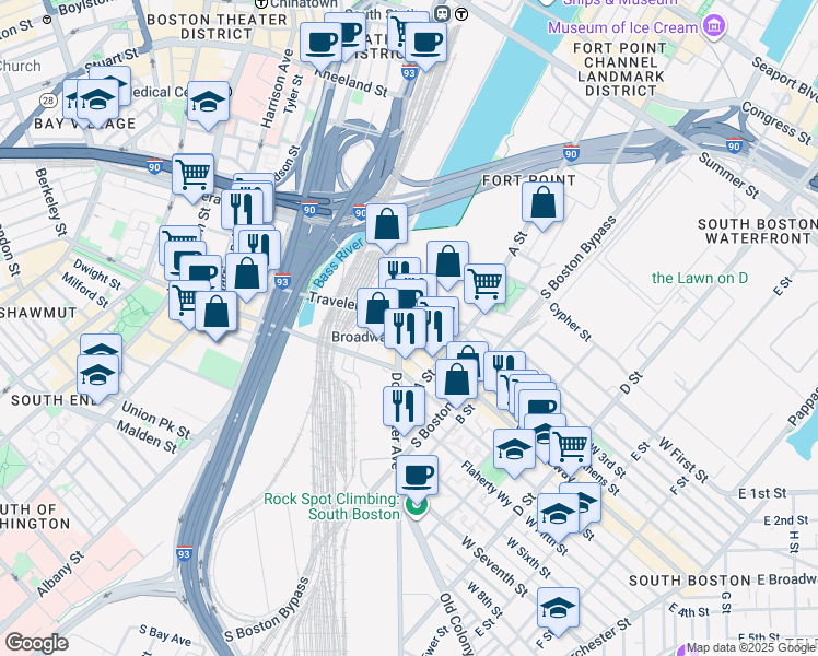 map of restaurants, bars, coffee shops, grocery stores, and more near 1916 West 2nd Street in Boston