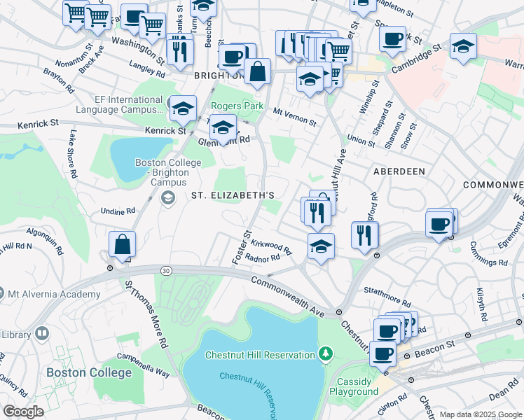 map of restaurants, bars, coffee shops, grocery stores, and more near 201 Foster Street in Boston