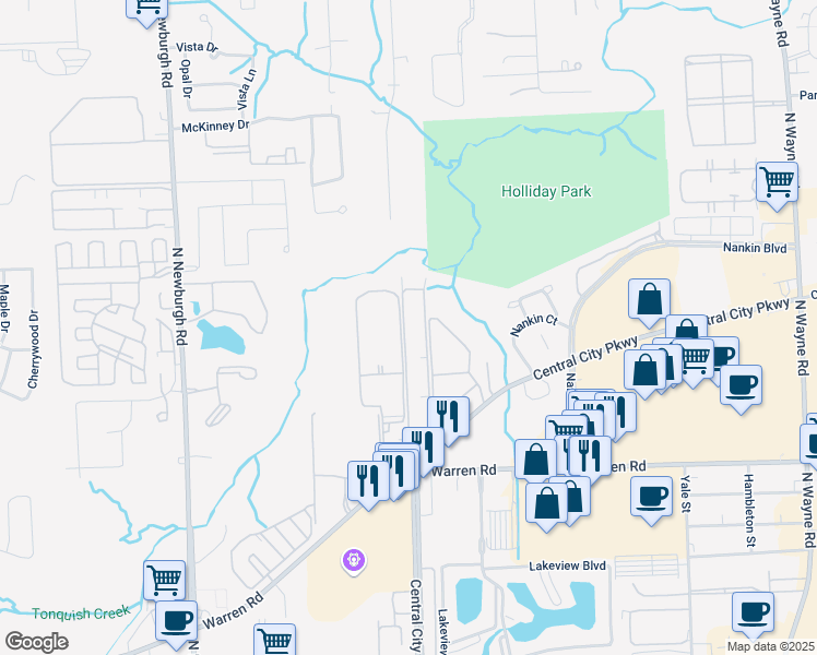 map of restaurants, bars, coffee shops, grocery stores, and more near 7769 Manor Circle in Westland