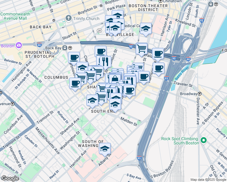 map of restaurants, bars, coffee shops, grocery stores, and more near in Boston