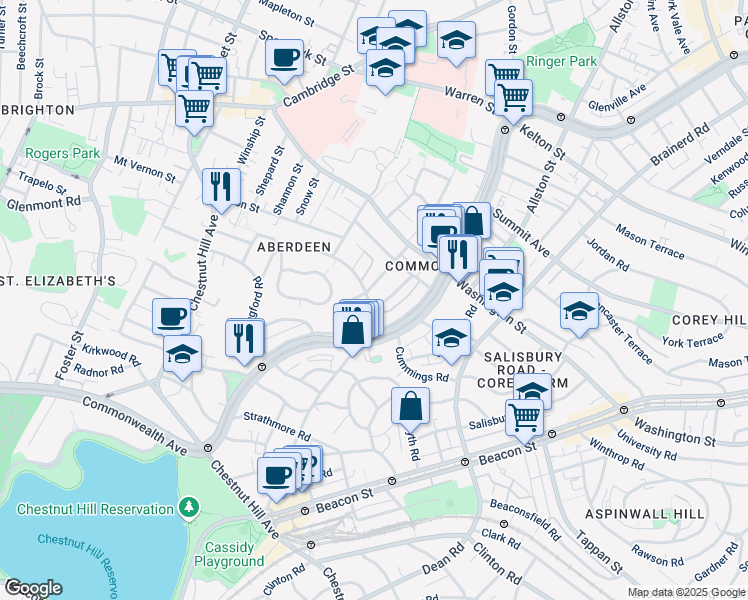 map of restaurants, bars, coffee shops, grocery stores, and more near 104 Euston Road in Boston