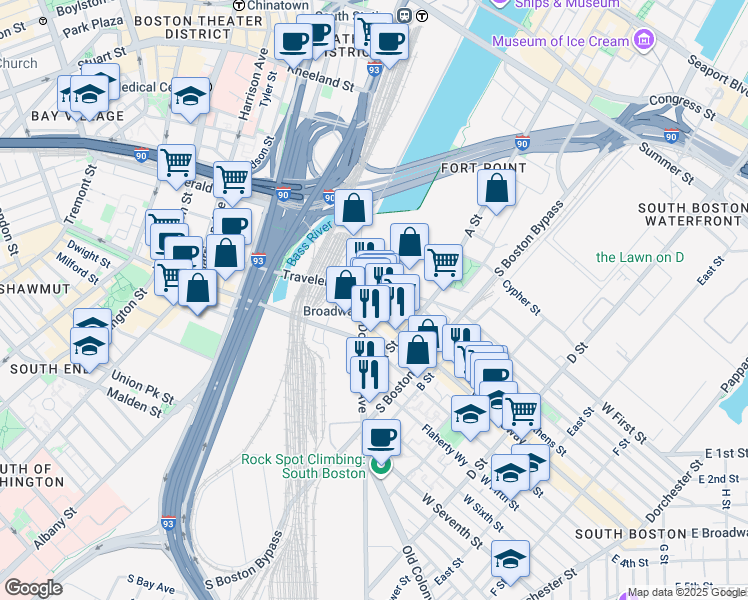 map of restaurants, bars, coffee shops, grocery stores, and more near 1916 West 2nd Street in Boston