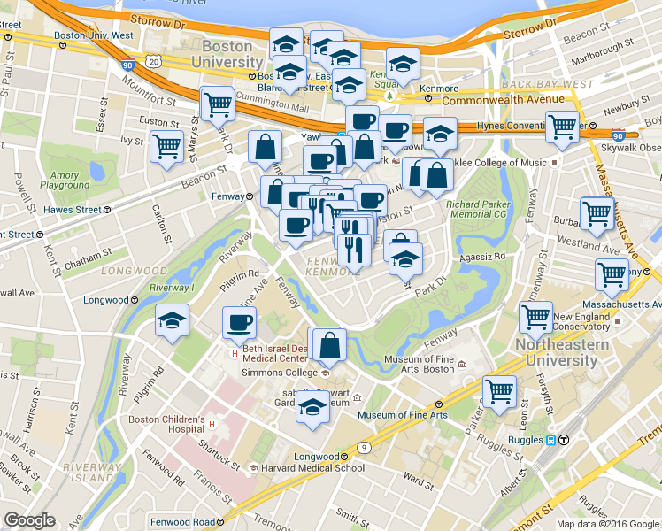 map of restaurants, bars, coffee shops, grocery stores, and more near 3 Private Alley 932 in Boston