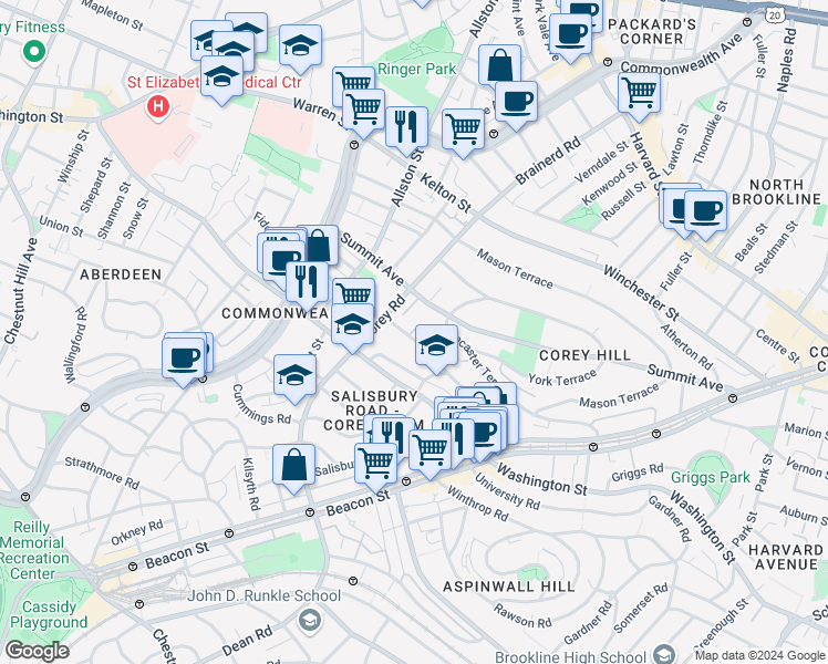 map of restaurants, bars, coffee shops, grocery stores, and more near in Boston