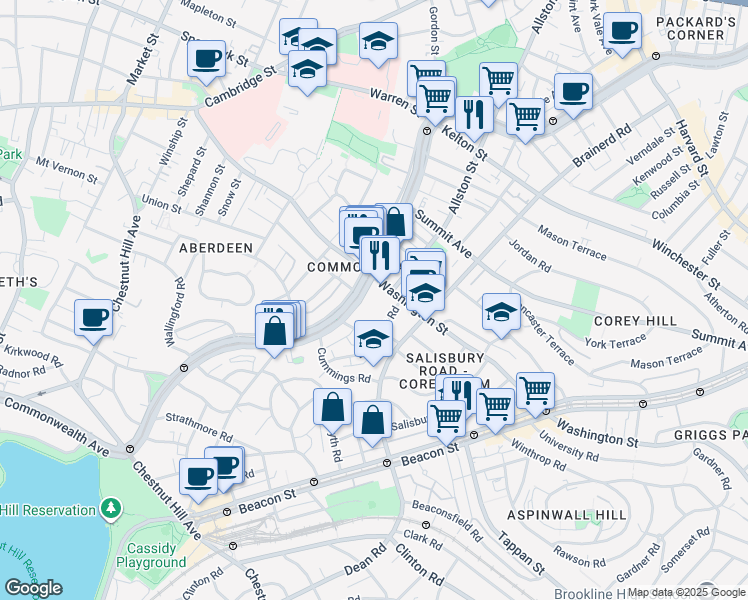 map of restaurants, bars, coffee shops, grocery stores, and more near 319 Allston Street in Boston