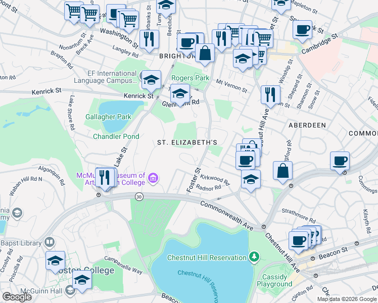 map of restaurants, bars, coffee shops, grocery stores, and more near 44 Lane Park in Boston
