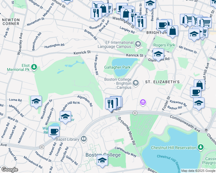 map of restaurants, bars, coffee shops, grocery stores, and more near 64 Undine Road in Boston
