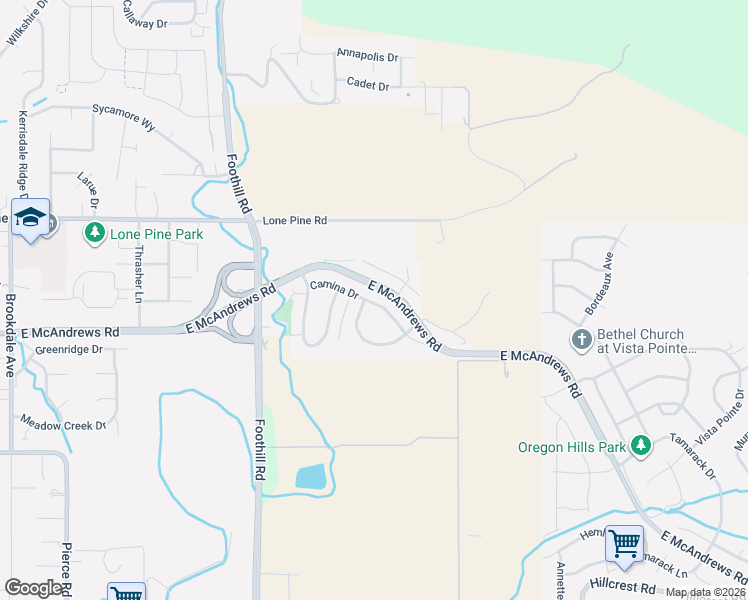 map of restaurants, bars, coffee shops, grocery stores, and more near 3633 Camina Drive in Medford