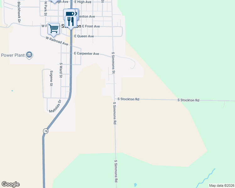 map of restaurants, bars, coffee shops, grocery stores, and more near 1925 South Simmons Street in Stockton