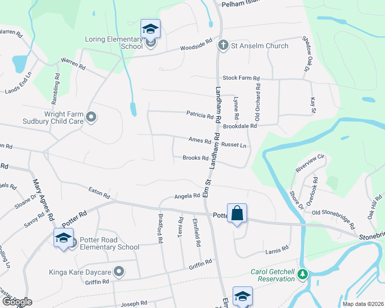map of restaurants, bars, coffee shops, grocery stores, and more near 27 Ames Road in Sudbury
