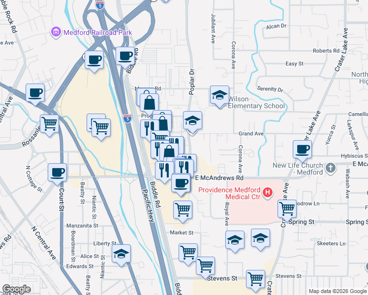 map of restaurants, bars, coffee shops, grocery stores, and more near 681 Golden Lane in Medford
