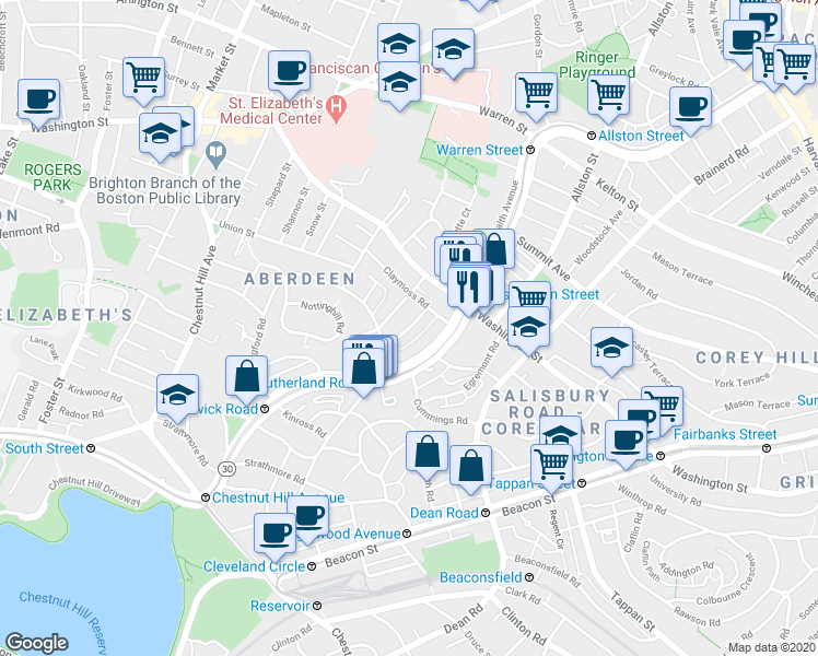 map of restaurants, bars, coffee shops, grocery stores, and more near 11 Ransom Road in Boston