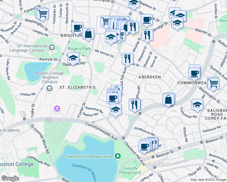 map of restaurants, bars, coffee shops, grocery stores, and more near 4 Wiltshire Road in Boston