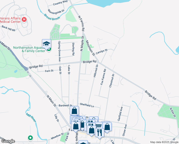 map of restaurants, bars, coffee shops, grocery stores, and more near 29 Howes Street in Northampton