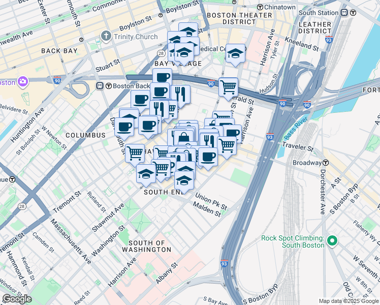 map of restaurants, bars, coffee shops, grocery stores, and more near in Boston
