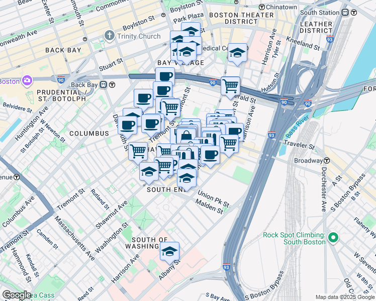 map of restaurants, bars, coffee shops, grocery stores, and more near in Boston