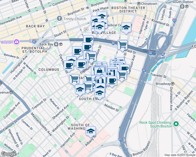 map of restaurants, bars, coffee shops, grocery stores, and more near in Boston