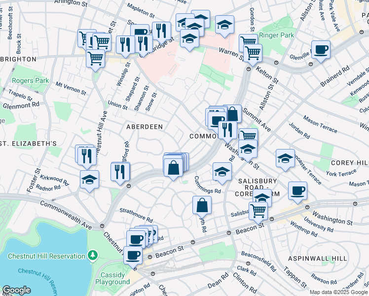 map of restaurants, bars, coffee shops, grocery stores, and more near 104 Euston Road in Boston