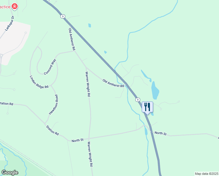 map of restaurants, bars, coffee shops, grocery stores, and more near 21 Old Amherst Road in Belchertown