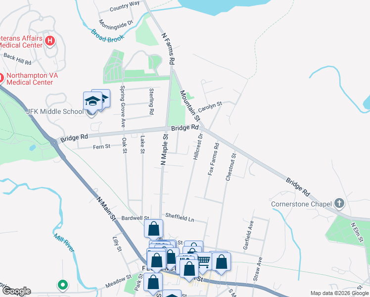 map of restaurants, bars, coffee shops, grocery stores, and more near 29 Howes Street in Northampton