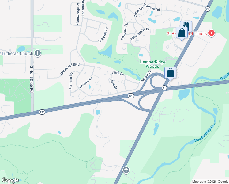 map of restaurants, bars, coffee shops, grocery stores, and more near 909 Abingdon Court in Gurnee
