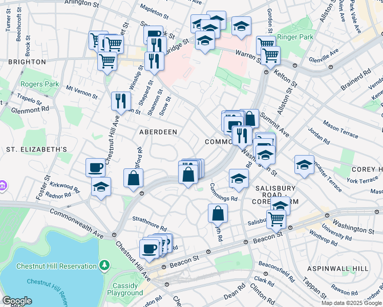 map of restaurants, bars, coffee shops, grocery stores, and more near 104 Euston Road in Boston