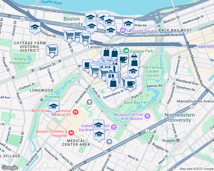 map of restaurants, bars, coffee shops, grocery stores, and more near in Boston