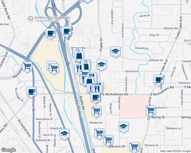 map of restaurants, bars, coffee shops, grocery stores, and more near 627 Golden Lane in Medford