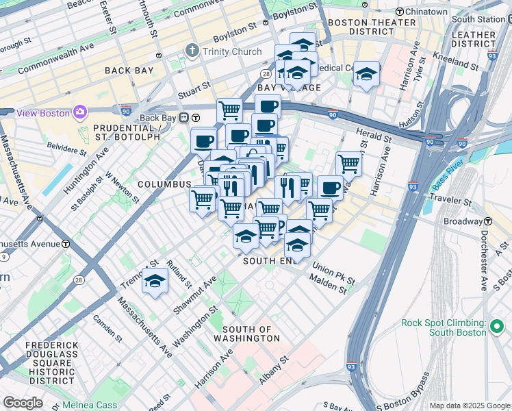 map of restaurants, bars, coffee shops, grocery stores, and more near in Boston