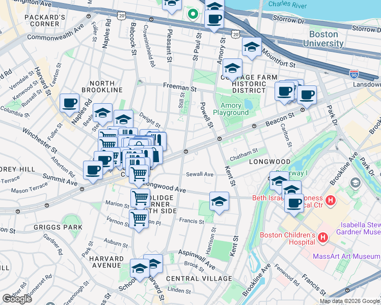 map of restaurants, bars, coffee shops, grocery stores, and more near in 