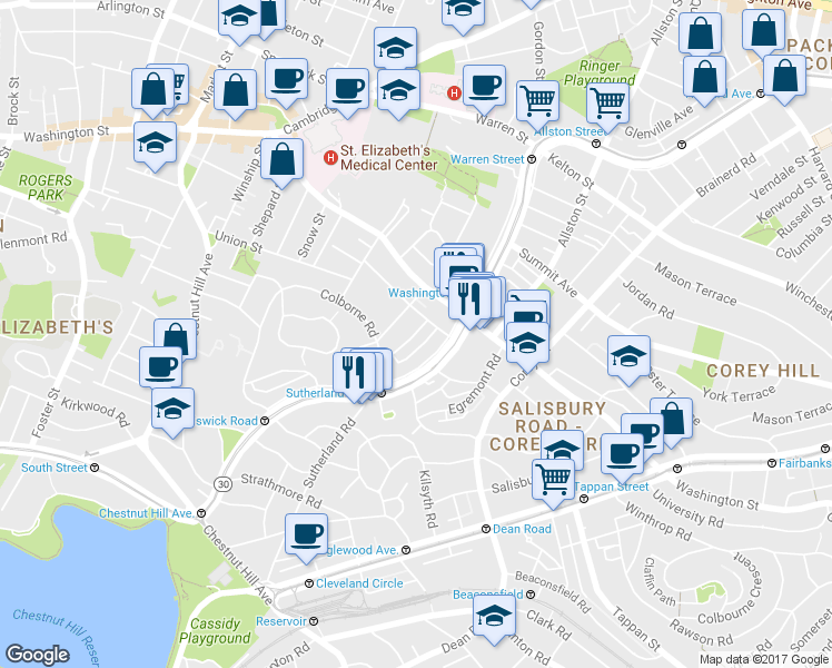 map of restaurants, bars, coffee shops, grocery stores, and more near 12 Ransom Road in Boston