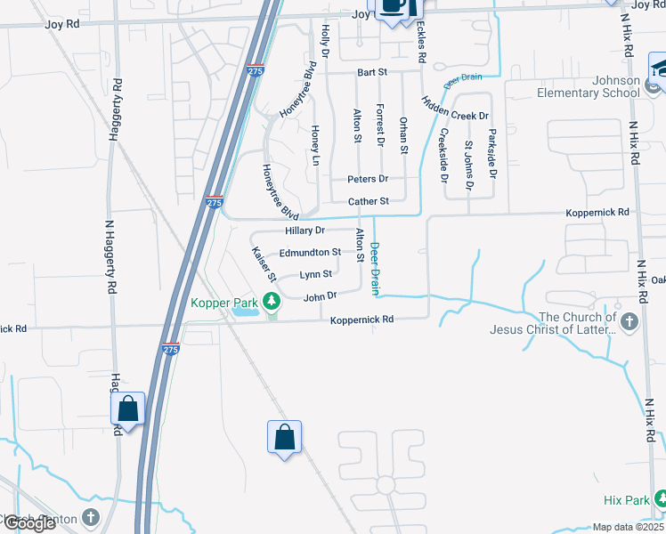 map of restaurants, bars, coffee shops, grocery stores, and more near 39792 Lynn Street in Canton