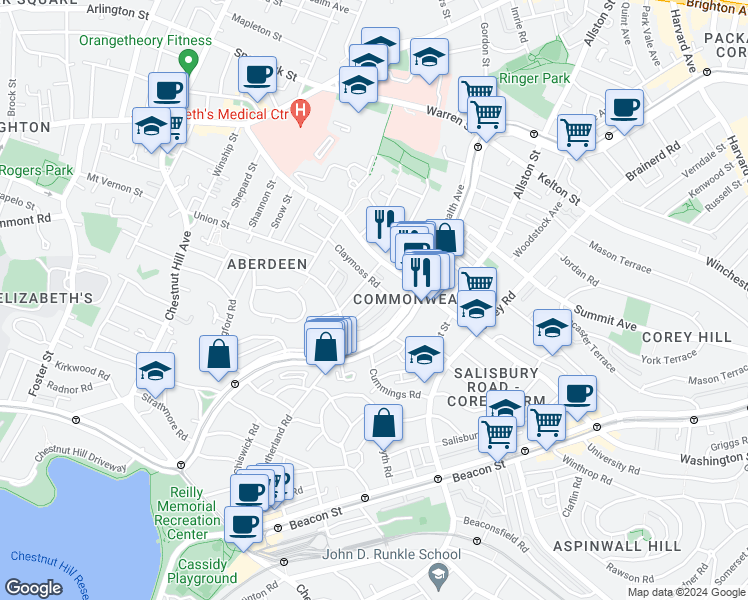 map of restaurants, bars, coffee shops, grocery stores, and more near 11 Ransom Road in Boston