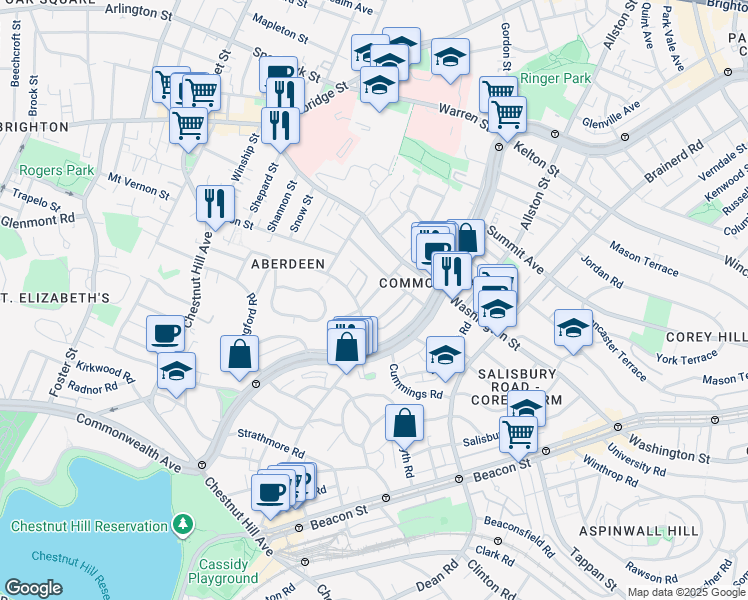 map of restaurants, bars, coffee shops, grocery stores, and more near 104 Euston Road in Boston